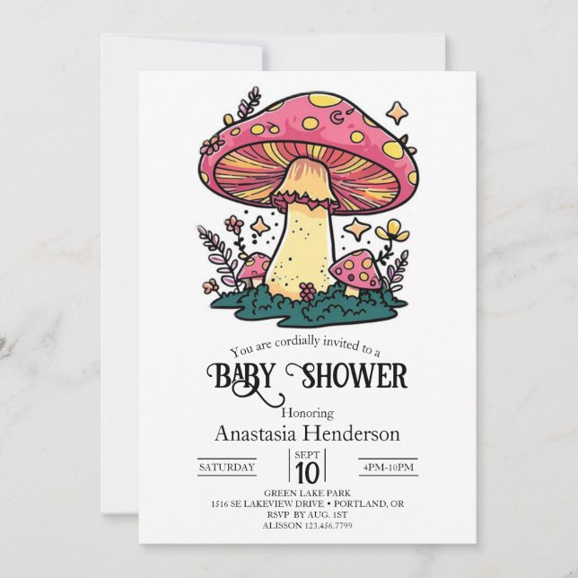 Colourful Little Mushroom Baby Shower Invitation (Front)