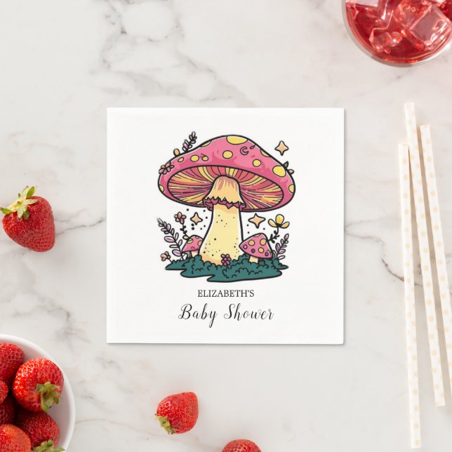 Colourful Little Mushroom Baby Shower Napkin (Insitu)
