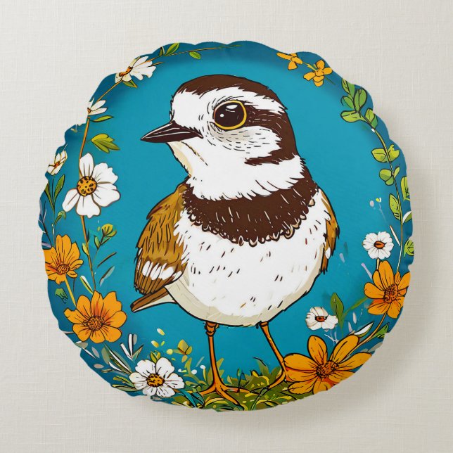 Colourful Little ringed plover Bird Round Cushion (Front)