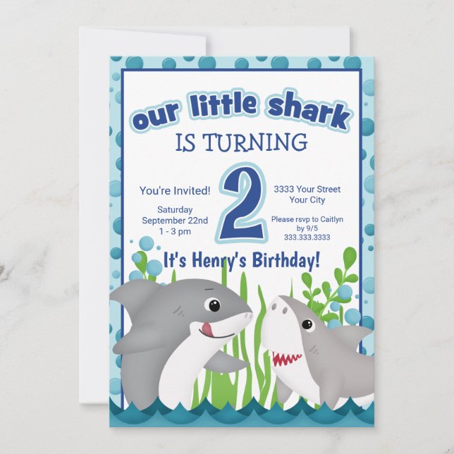 Colourful Little Shark Ocean Beach 2nd Birthday Invitation (Front)