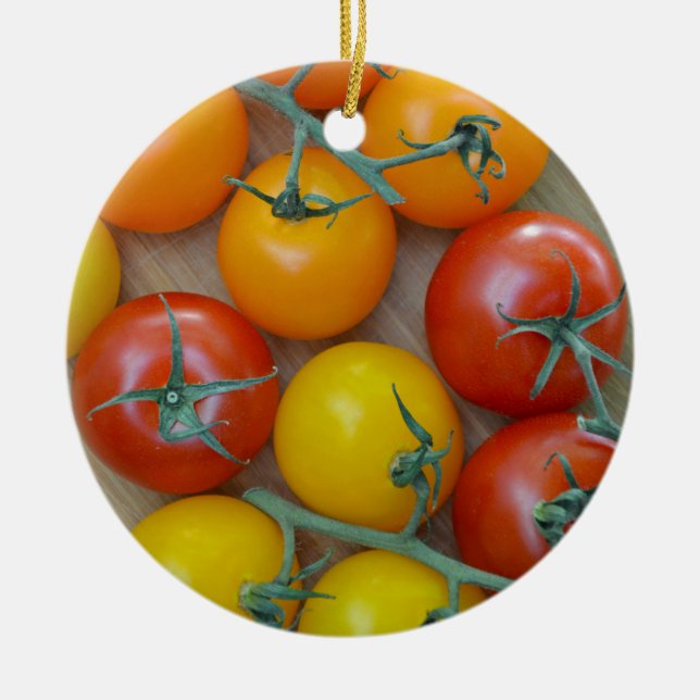 Colourful little tomatoes ceramic tree decoration (Front)