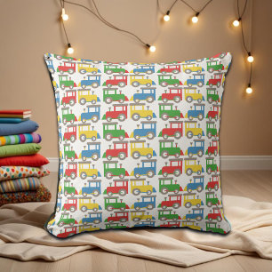 Colourful Little Trains Pattern Cushion