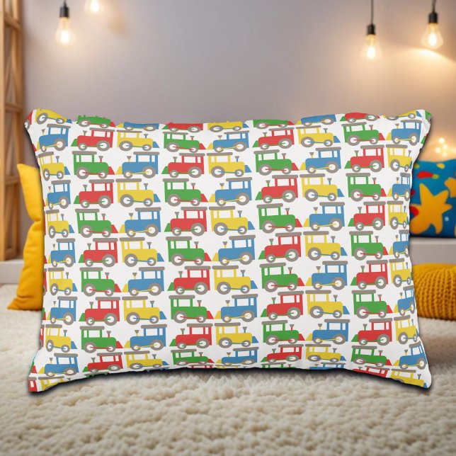 Colourful Little Trains Pattern Decorative Cushion (Creator Uploaded)