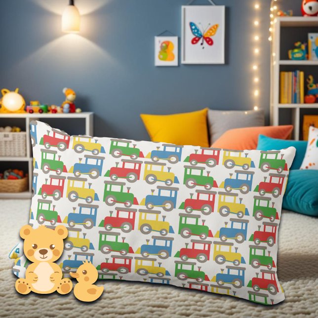 Colourful Little Trains Pattern Lumbar Cushion (Creator Uploaded)