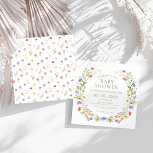 Colourful little wildflower baby girl shower squar invitation