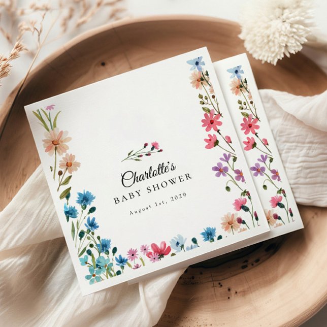 Colourful Little Wildflower Floral Baby Shower Napkin (Creator Uploaded)