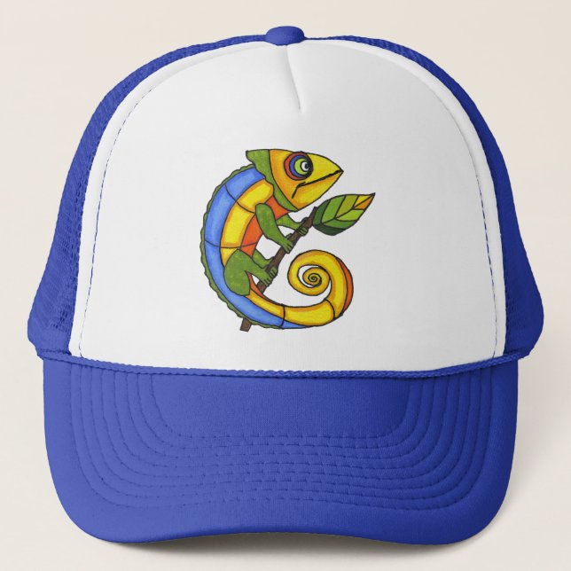 Colourful Lizard on a Branch Trucker Hat (Front)