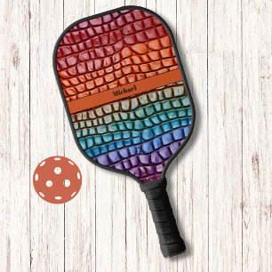 Colourful Lizard Skin Pattern Modern Monogram Pickleball Paddle