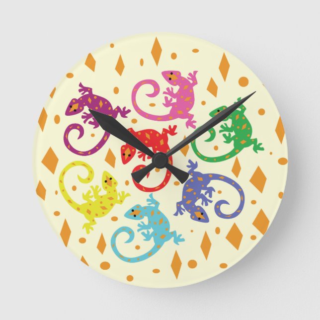 Colourful Lizards Round Clock (Front)