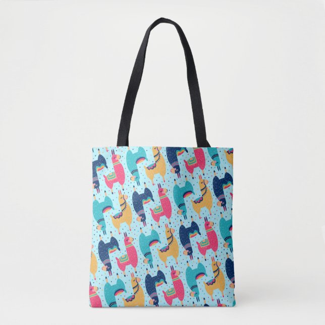 Colourful Llama Alpaca Lama Animal Pattern Tote Bag (Front)