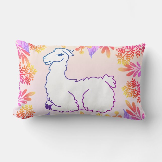 Colourful Llama & Foliage | Custom Name Lumbar Cushion (Front)