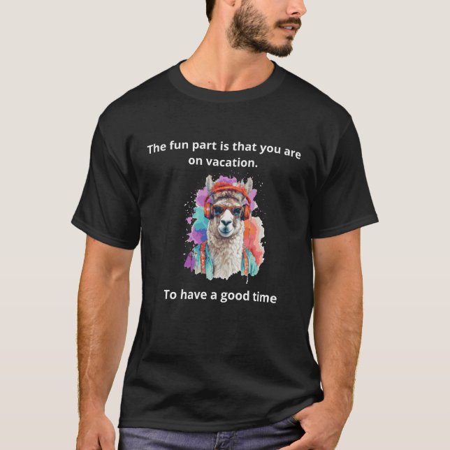 "Colourful Llama in a Playful, Vacation-Inspired S T-Shirt (Front)