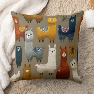 Colourful Llamas And Alpacas Mingle Cushion