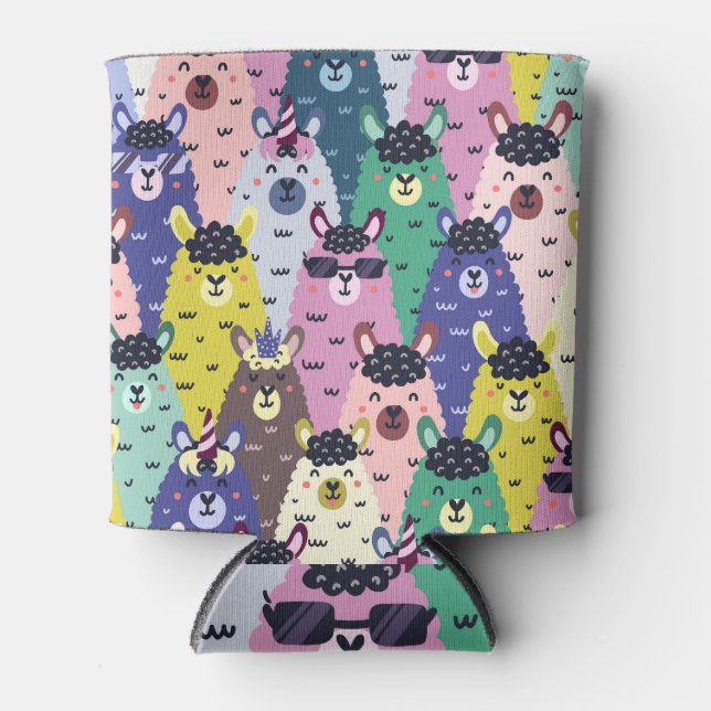 Colourful Llamas Childish Seamless Background Can Cooler (Front)