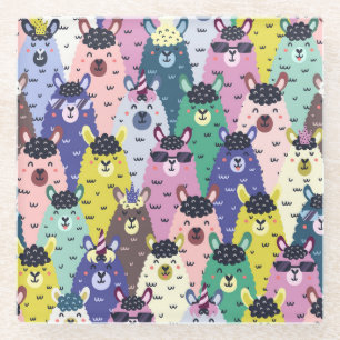 Colourful Llamas Childish Seamless Background Glass Coaster