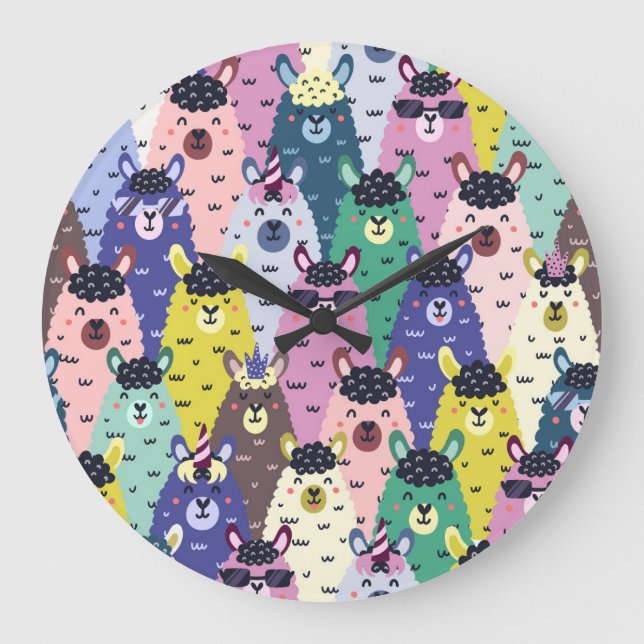 Colourful Llamas Childish Seamless Background Large Clock (Front)