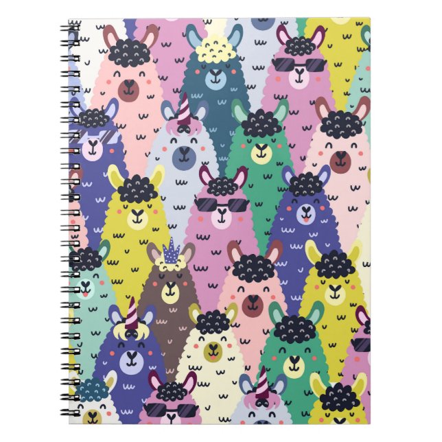 Colourful Llamas Childish Seamless Background Notebook (Front)