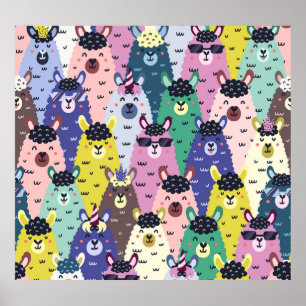 Colourful Llamas Childish Seamless Background Poster