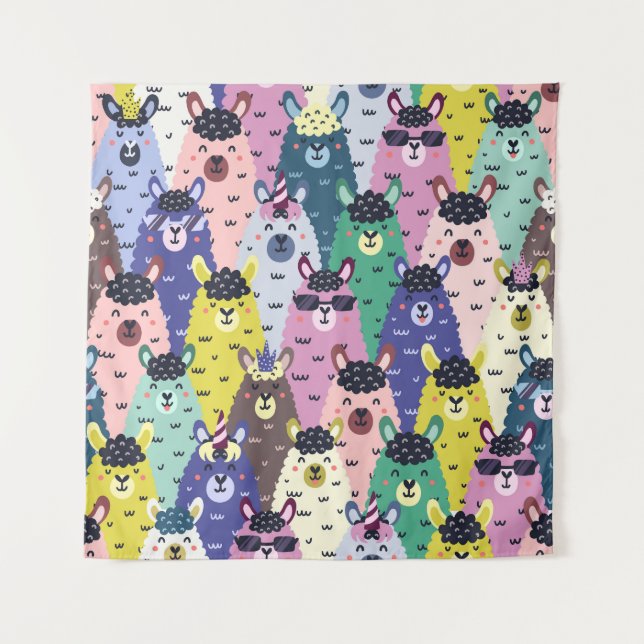Colourful Llamas Childish Seamless Background Tapestry (Front)