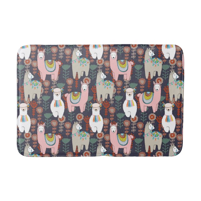 Colourful Llamas Pattern Bath Mat (Front)