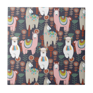 Colourful Llamas Pattern Ceramic Tile