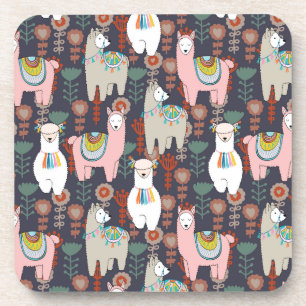 Colourful Llamas Pattern Coaster