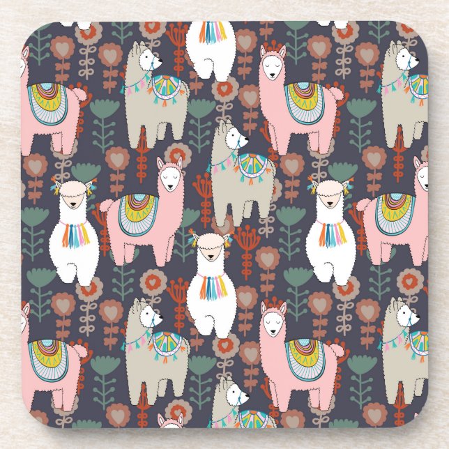 Colourful Llamas Pattern Coaster (Front)