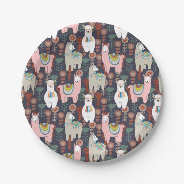 Colourful Llamas Pattern Paper Plate (Front)