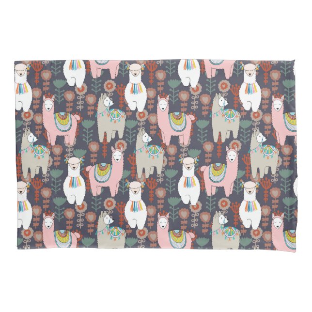 Colourful Llamas Pattern Pillowcase (Front-Left)