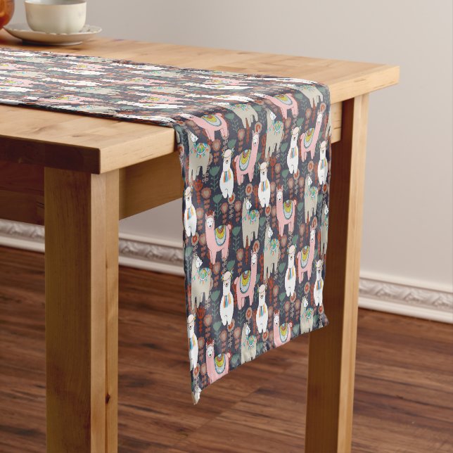 Colourful Llamas Pattern Short Table Runner (In Situ)