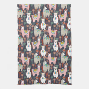 Colourful Llamas Pattern Tea Towel