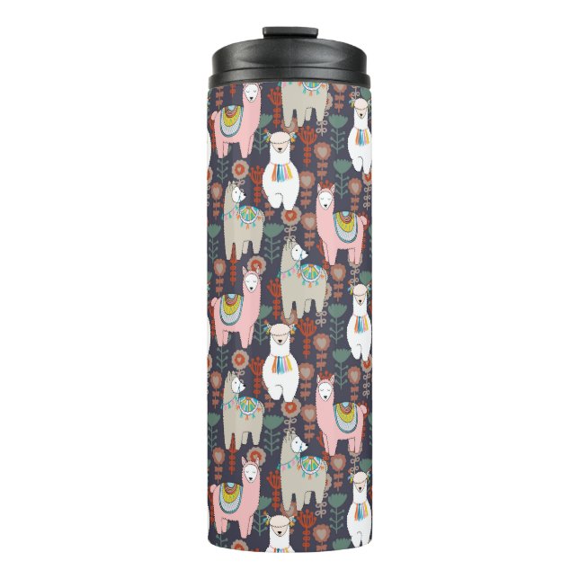 Colourful Llamas Pattern Thermal Tumbler (Front)