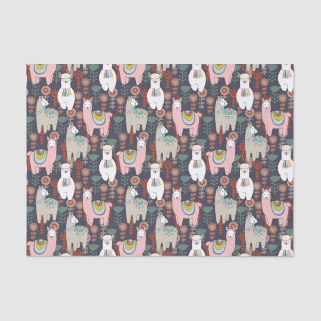 Colourful Llamas Pattern Tissue Paper (Front)