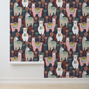 Colourful Llamas Pattern Wallpaper
