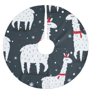Colourful Llamas: Snowy Animal Seamless. Brushed Polyester Tree Skirt