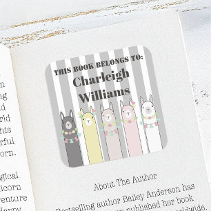 Colourful Llamas This Book Belongs To Bookplate Square Sticker