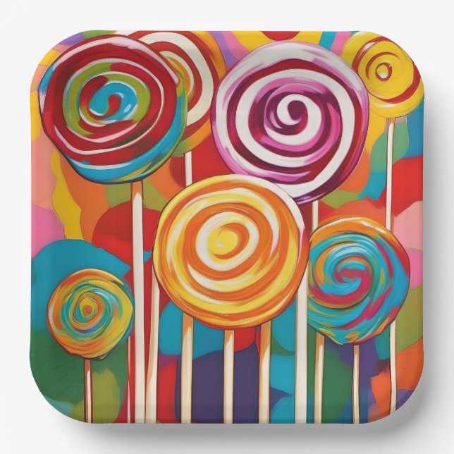 Colourful lollipops paper plate (Front)