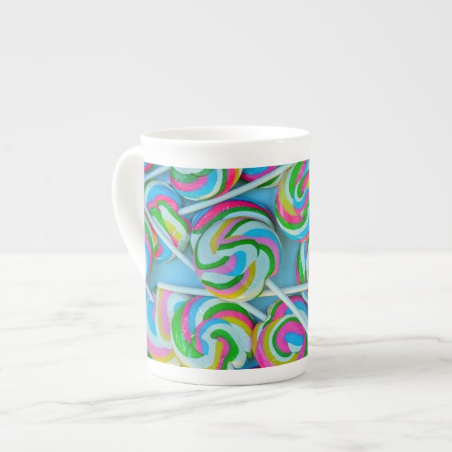 Colourful lollipops pattern bone china mug (Front Left)