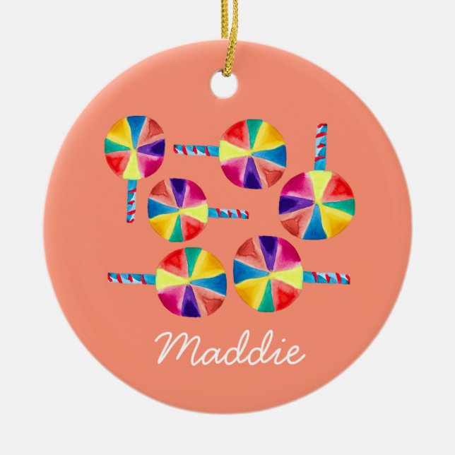 Colourful lollipops pattern ceramic ornament (Front)