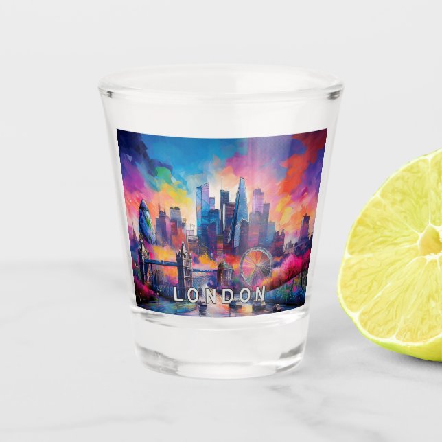Colourful London Skyline Abstract Art Shot Glass (Front)