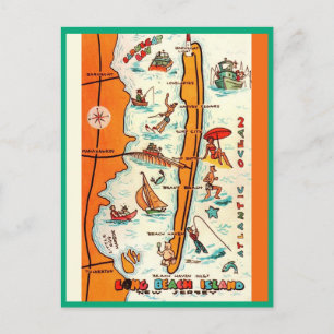 Colourful Long Beach Island Map  Postcard
