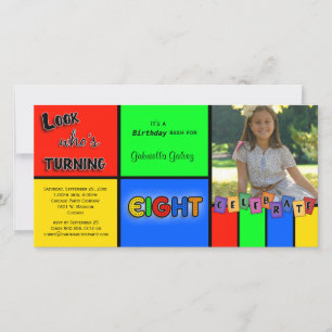 Colourful Look Whos Turning 8 Birthday Invite