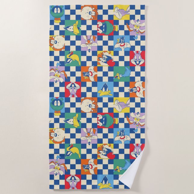 Colourful LOONEY TUNES™ Chequered Toss Pattern Beach Towel (Front)
