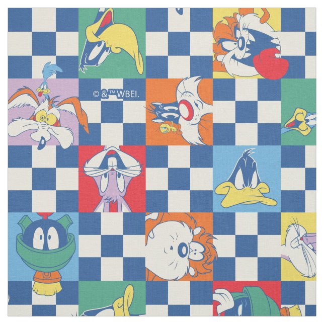 Colourful LOONEY TUNES™ Chequered Toss Pattern Fabric (Swatch)