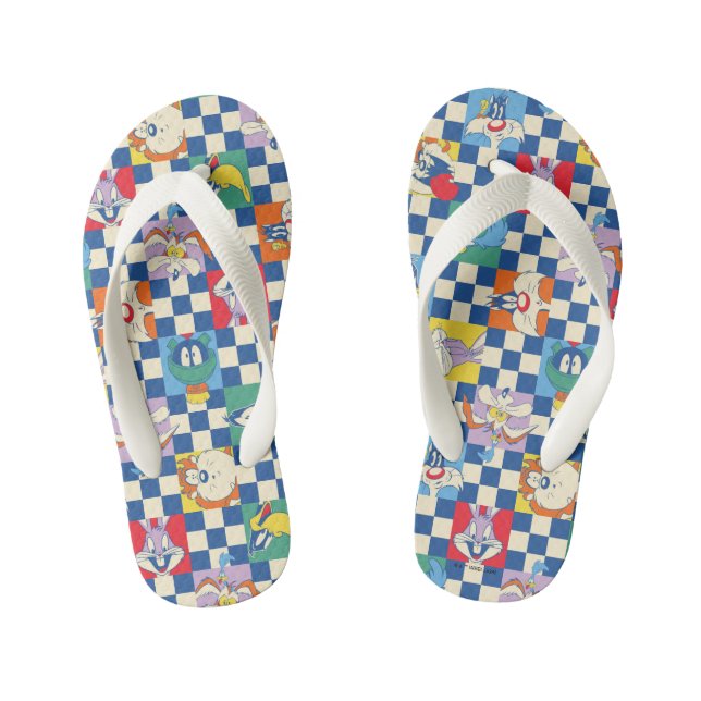 Colourful LOONEY TUNES™ Chequered Toss Pattern Kid's Thongs (Footbed)