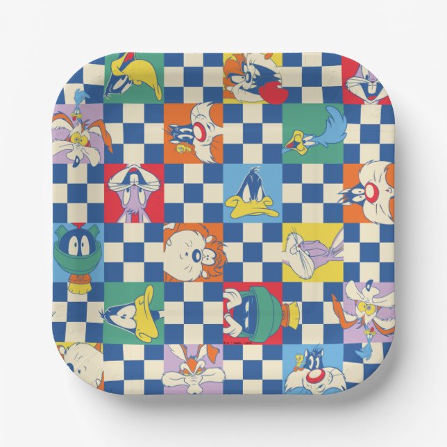 Colourful LOONEY TUNES™ Chequered Toss Pattern Paper Plate (Front)