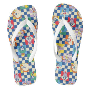 Colourful LOONEY TUNES™ Chequered Toss Pattern Thongs