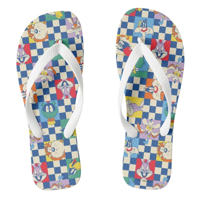 Colourful LOONEY TUNES™ Chequered Toss Pattern Thongs (Footbed)
