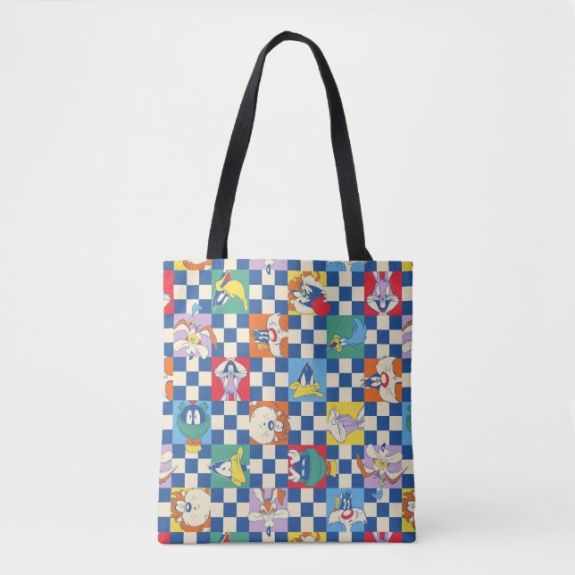 Colourful LOONEY TUNES™ Chequered Toss Pattern Tote Bag (Front)