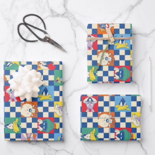 Colourful LOONEY TUNES™ Chequered Toss Pattern Wrapping Paper Sheet